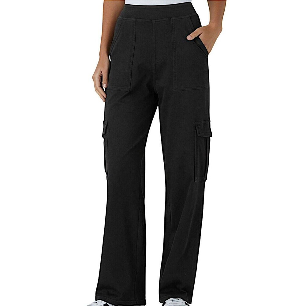 Halara Mid Rise Black Straight Leg Stretchy Denim Knit Cargo Jeans Medium Petite